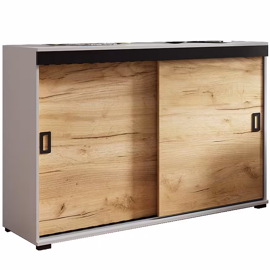Komoda Retro 140 Biały/Craft + Czarne Uchwyty
