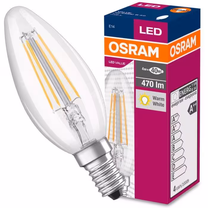 Żarówka OSRAM LED Fila Value świeczka E14 4W 40W 470LM 827