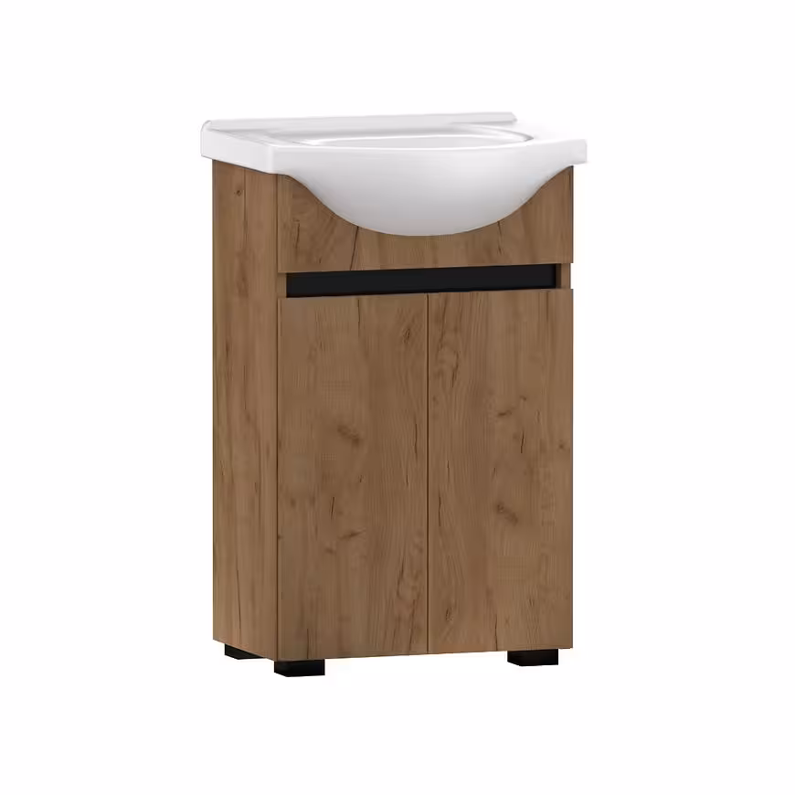 Zestaw szafka z umywalką Ajs 50 2D nogi dąb craft