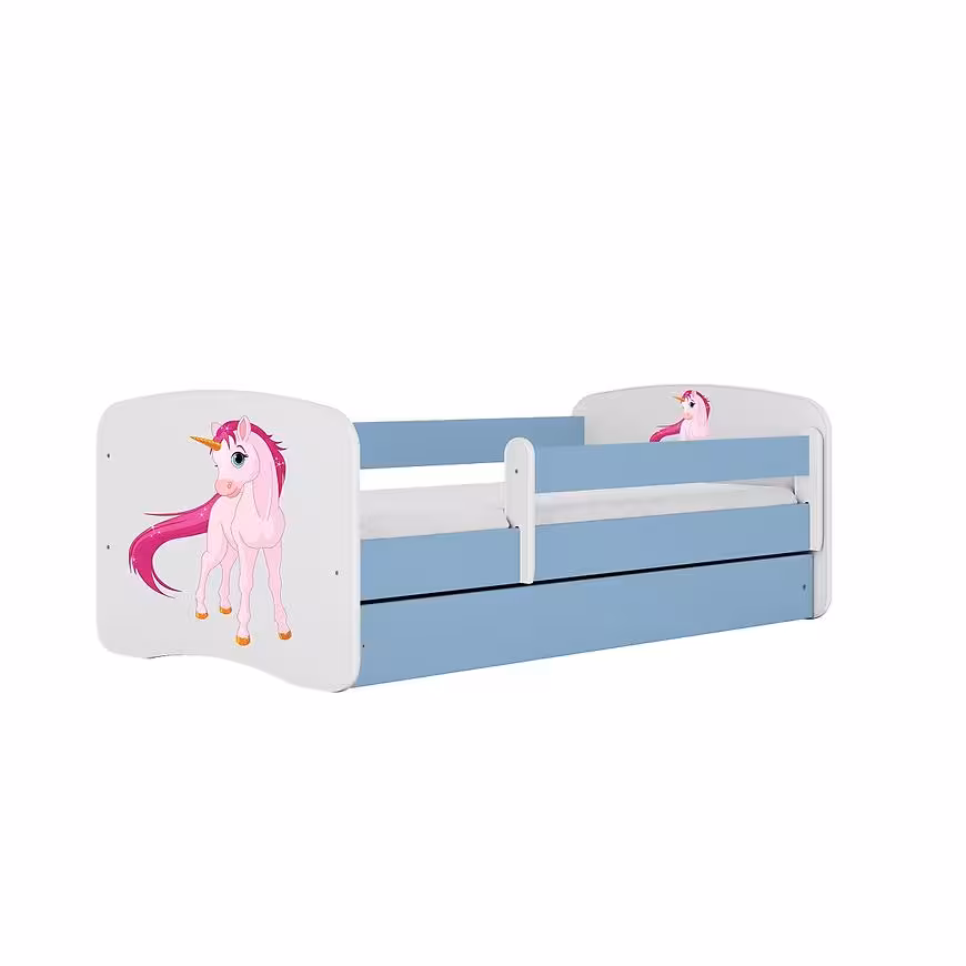 Łóżko dziecięce z materacem i szufladą Babydreams Niebieski 80x160 Jednorożec