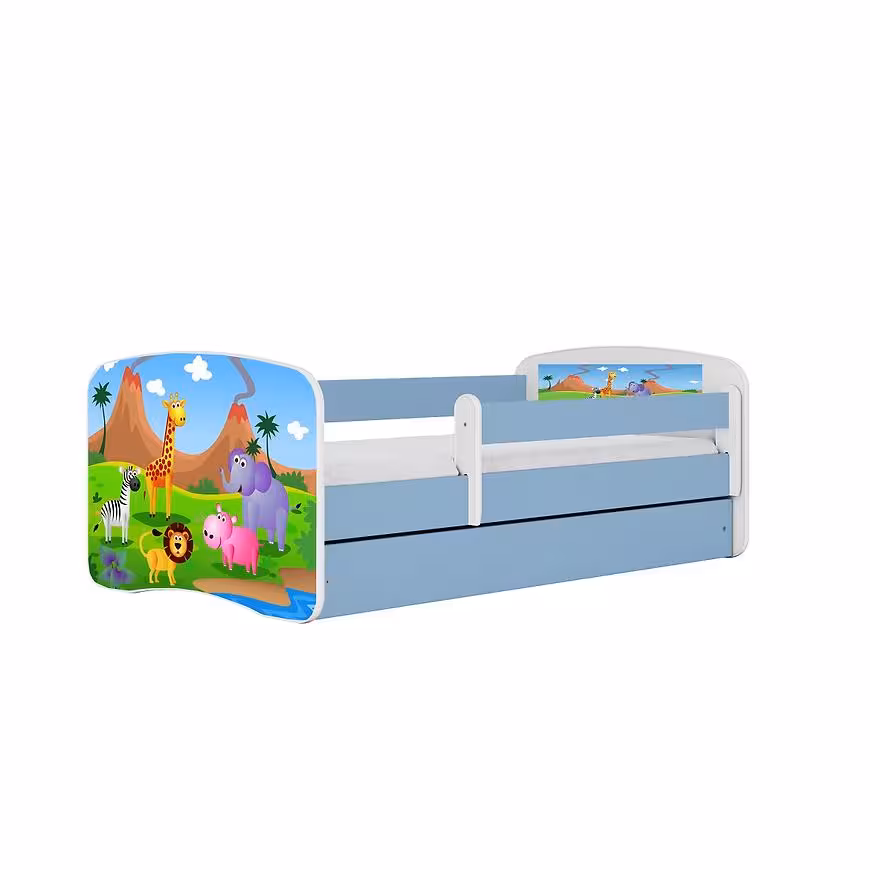 Łóżko dziecięce z materacem i szufladą Babydreams Niebieski 80x180 Safari