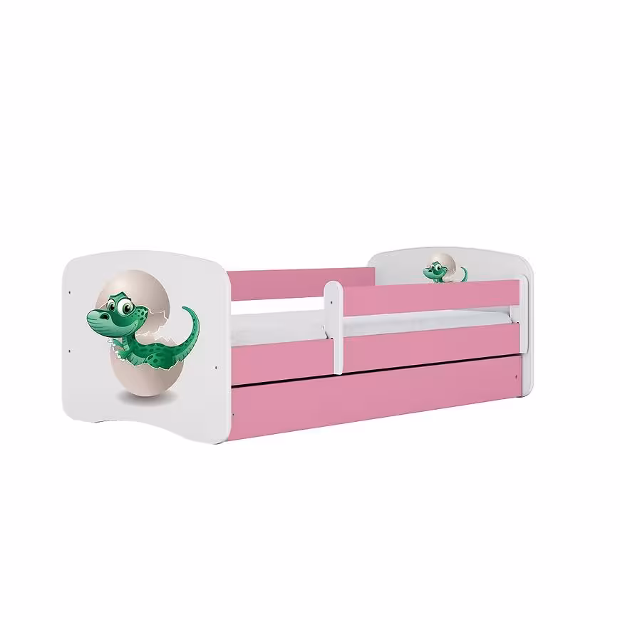 Łóżko dziecięce z materacem i szufladą Babydreams Różowe 70x140 Dino