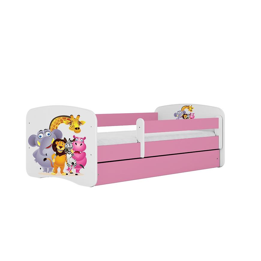 Łóżko dziecięce z materacem i szufladą Babydreams Różowe 70x140 Zoo