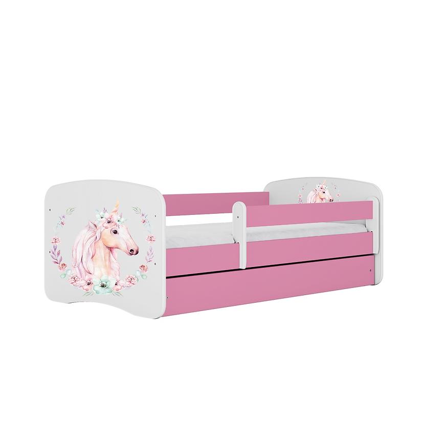 Łóżko dziecięce z materacem i szufladą Babydreams Różowe 80x160 Konik