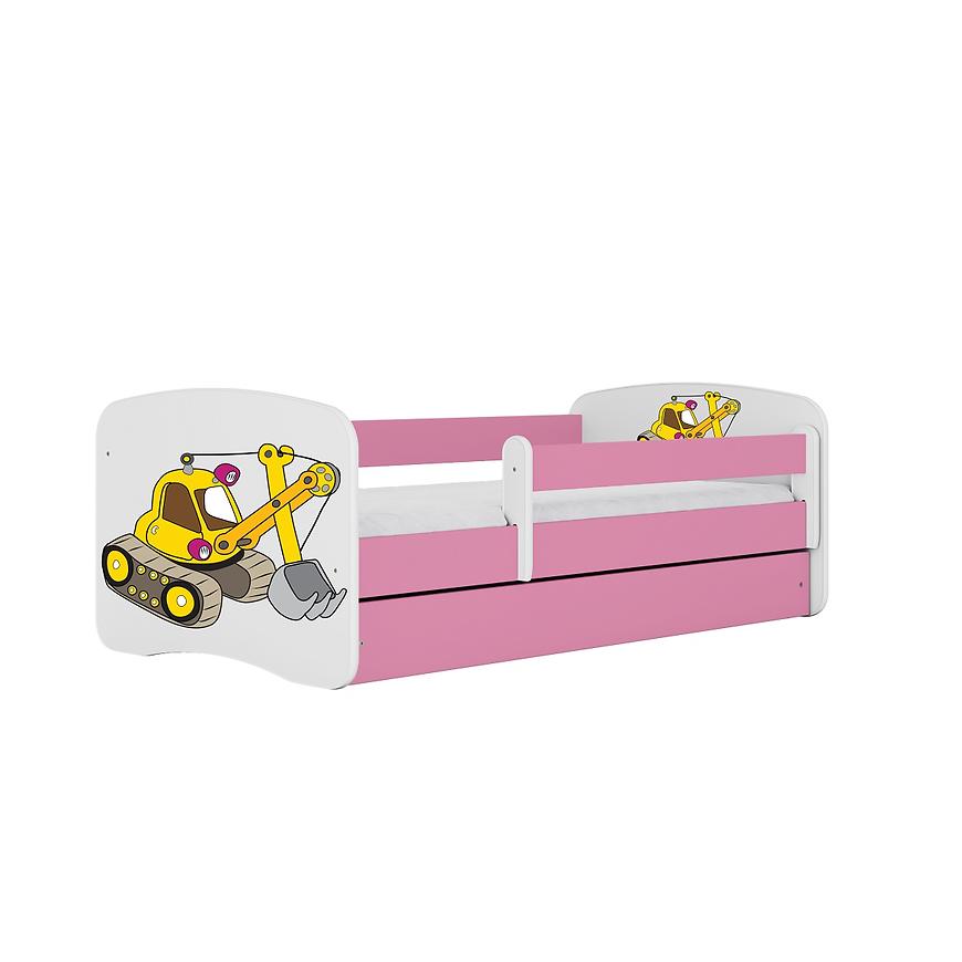 Łóżko dziecięce z materacem i szufladą Babydreams Różowe 80x160 Koparka