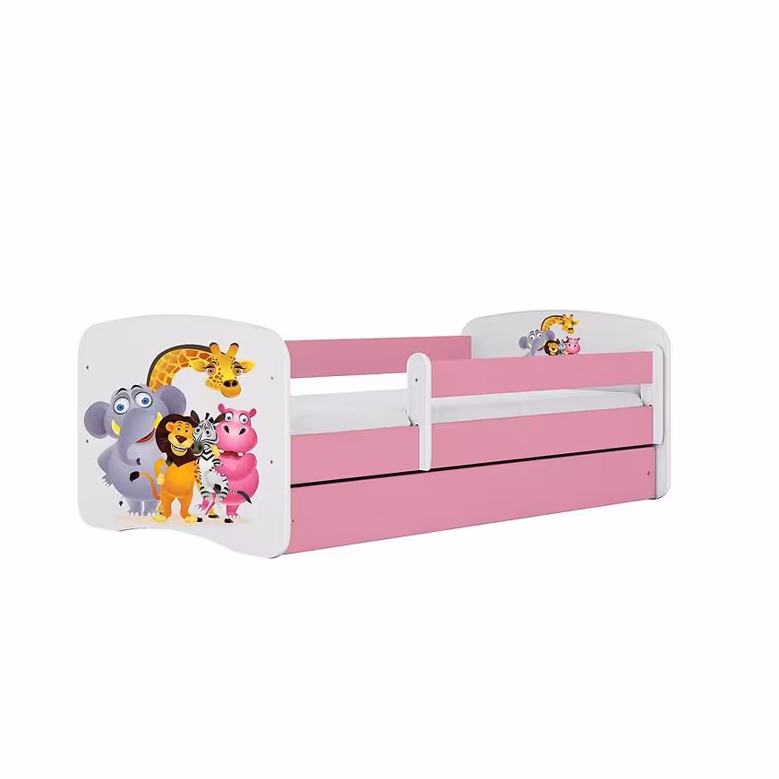 Łóżko dziecięce z materacem i szufladą Babydreams Różowe 80x160 Zoo