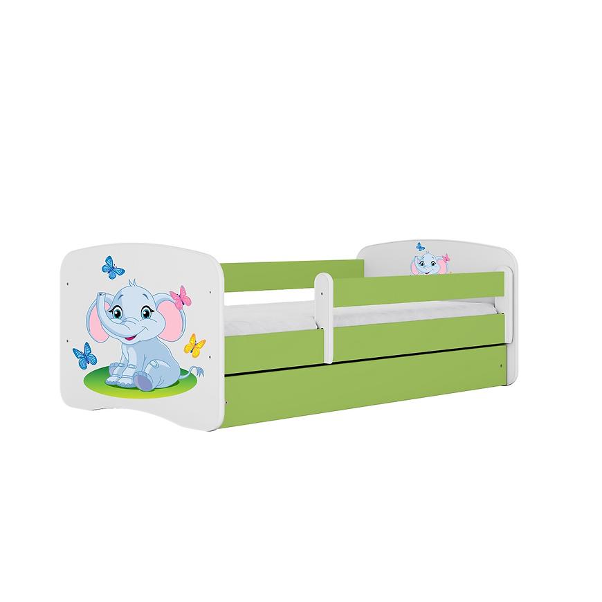 Łóżko dziecięce z materacem i szufladą Babydreams Zielone 70x140 Słonik