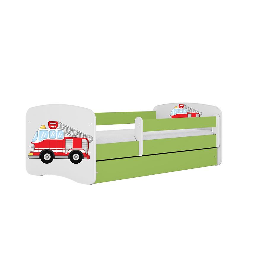 Łóżko dziecięce z materacem i szufladą Babydreams Zielone 70x140 Straż Pożarna