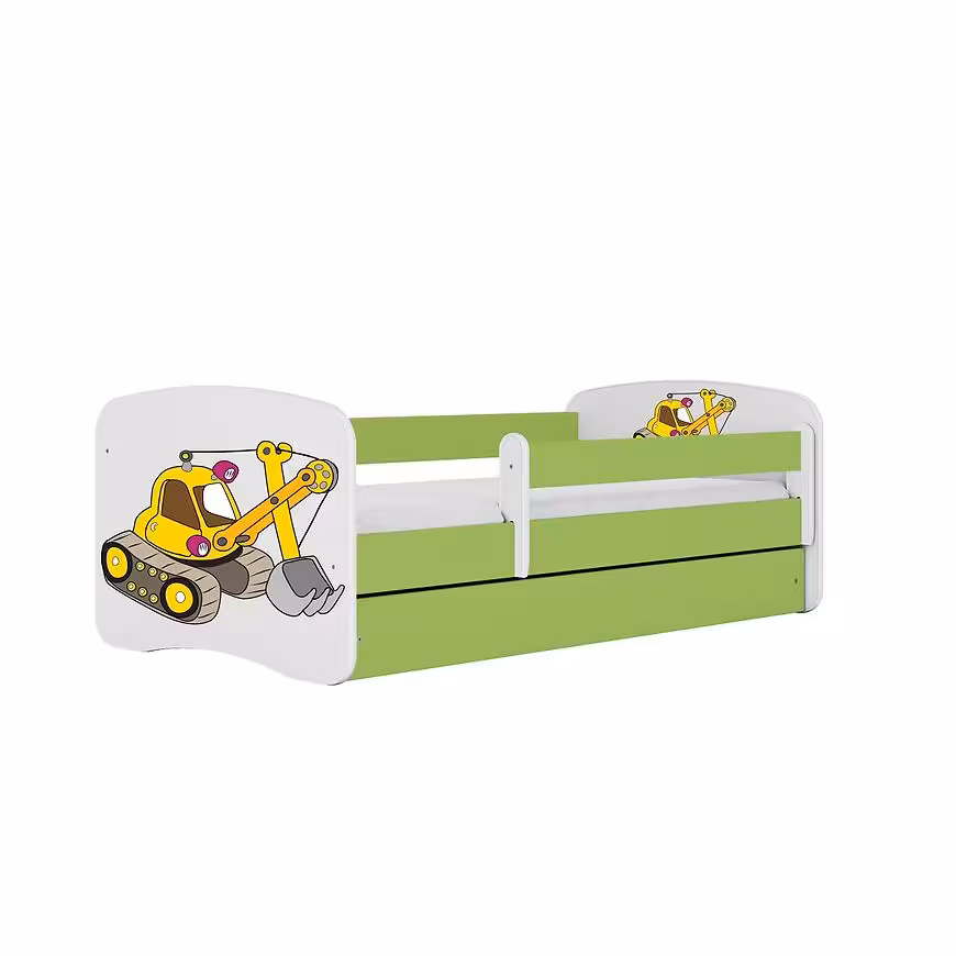 Łóżko dziecięce z materacem i szufladą Babydreams Zielone 80x160 Koparka