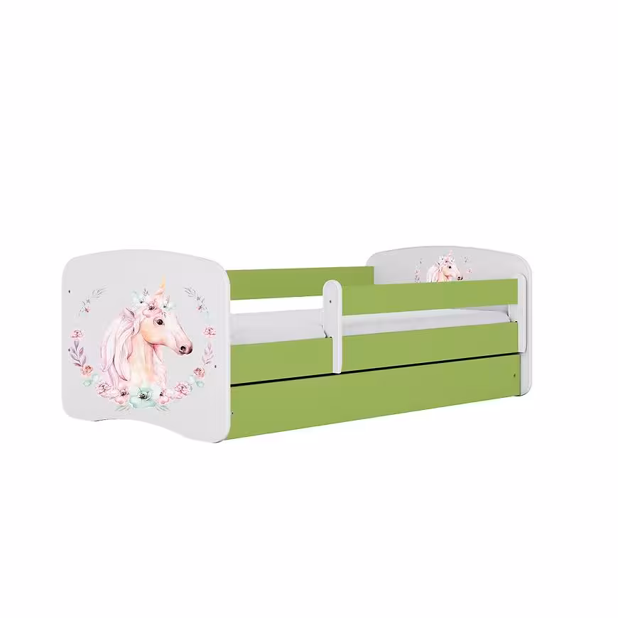 Łóżko dziecięce z materacem i szufladą Babydreams Zielone 80x180 Konik