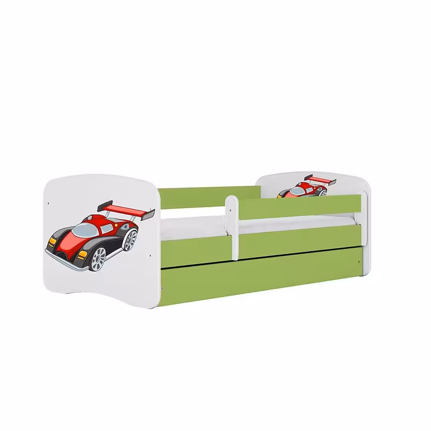 Łóżko dziecięce z materacem i szufladą Babydreams Zielone 80x180 Auto