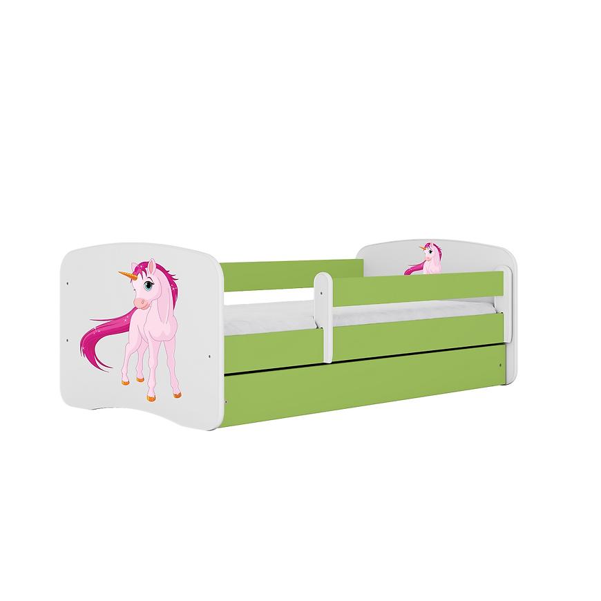 Łóżko dziecięce z materacem i szufladą Babydreams Zielone 80x180 Jednorożec