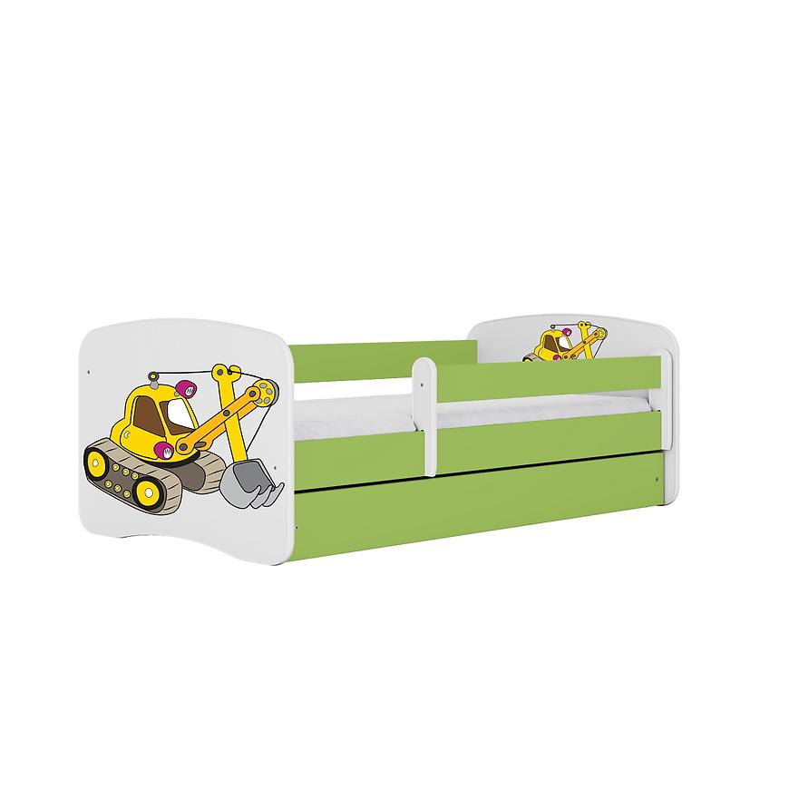 Łóżko dziecięce z materacem i szufladą Babydreams Zielone 80x180 Koparka