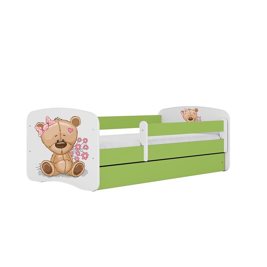 Łóżko dziecięce z materacem i szufladą Babydreams Zielone 80x180 Miś Kwiatki