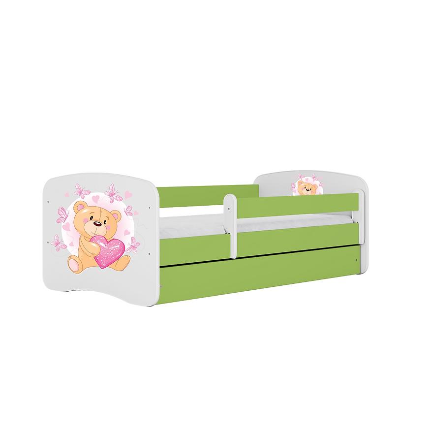 Łóżko dziecięce z materacem i szufladą Babydreams Zielone 80x180 Miś Motyl