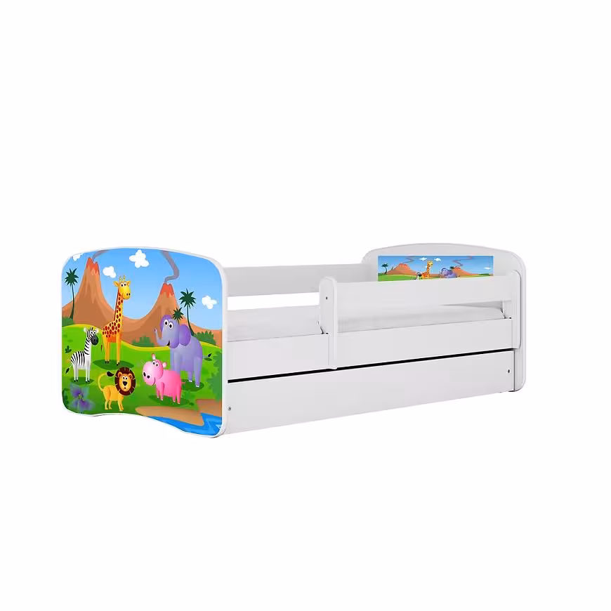 Łóżko dziecięce z materacem i szufladą Babydreams Biały 70x140 Safari