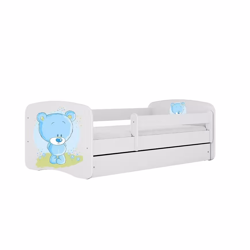 Łóżko dziecięce z materacem i szufladą Babydreams Biały 80x160 Miś Niebieski