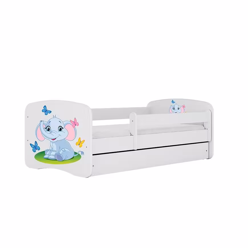 Łóżko dziecięce z materacem i szufladą Babydreams Biały 80x160 Słonik