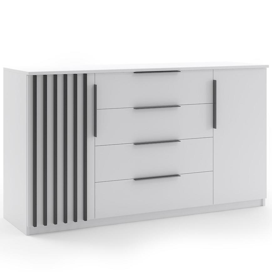 Komoda Atena 160x89x48 biały/lamela czarna