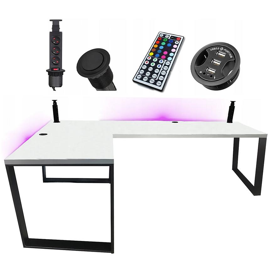 Biurko Gamingowe Narożne Loft Low Białe 202x136x3.6 Model 3