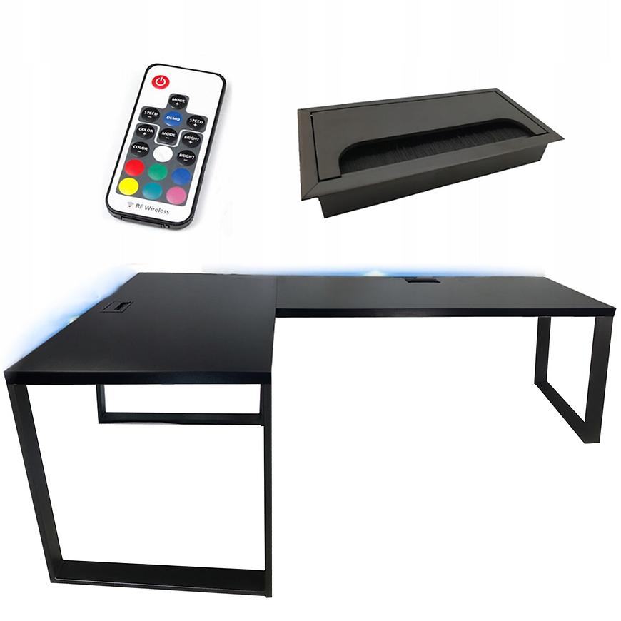 Biurko Gamingowe Narożne Loft Top Czarne 202x136x2.8 Model 2
