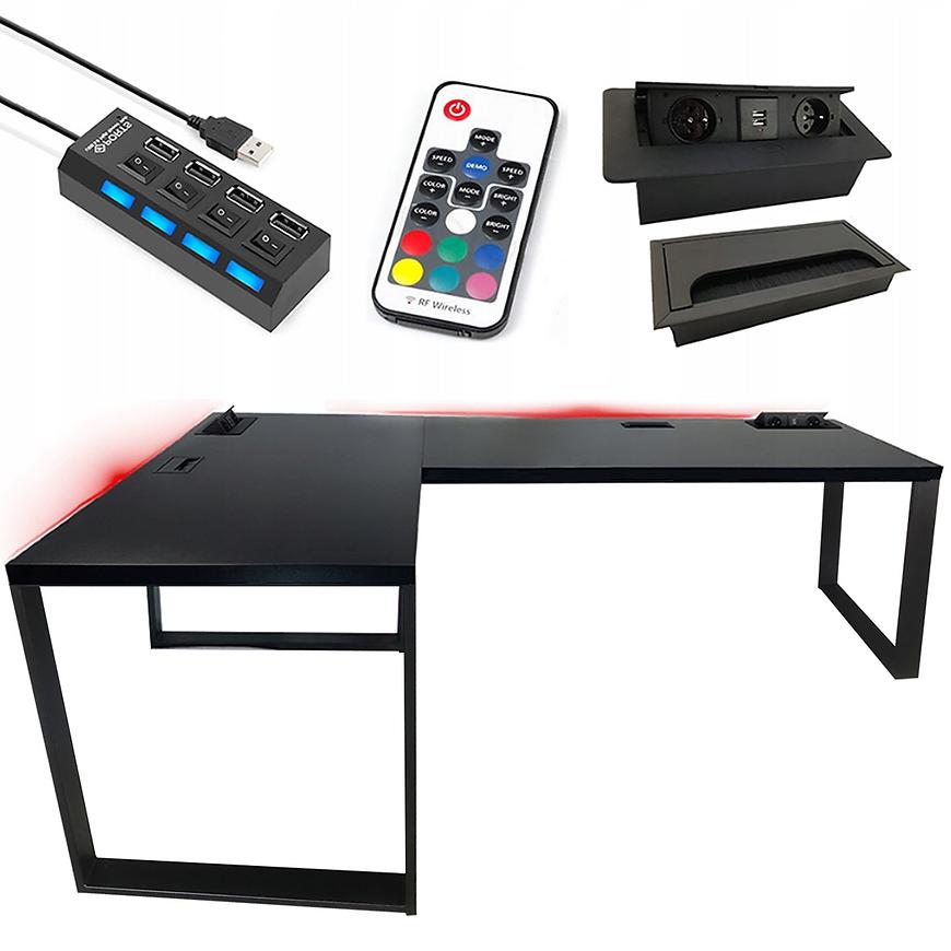 Biurko Gamingowe Narożne Loft Top Czarne 240x160x3.6 Model 3
