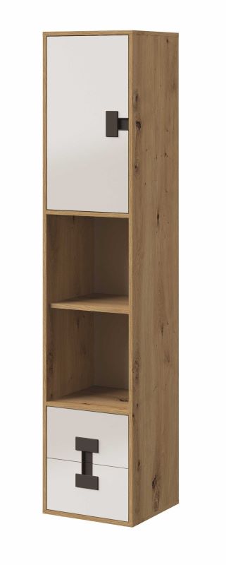 Regał jednodrzwiowy z szufladami Index 06 dąb artisan/biały połysk