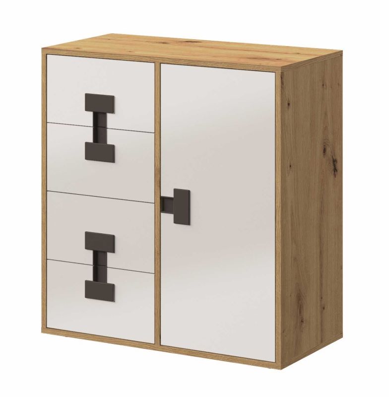 Komoda jednodrzwiowa z szufladami Index 07 dąb artisan/biały połysk