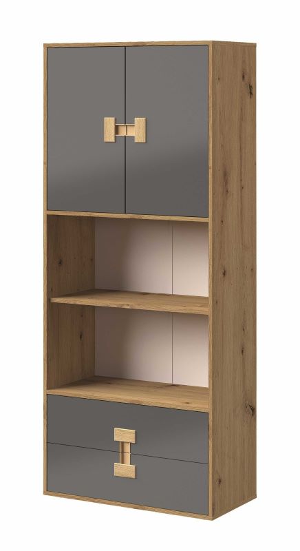 Regał dwudrzwiowy z szufladami Index 05 dąb artisan/szary połysk
