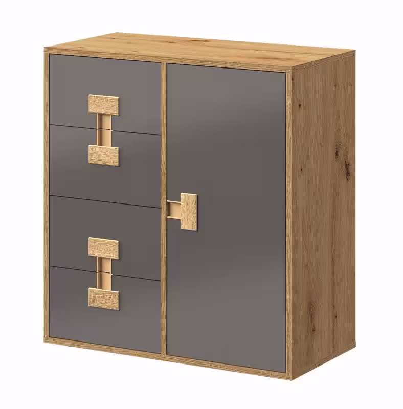 Komoda jednodrzwiowa z szufladami Index 07 dąb artisan/szary połysk