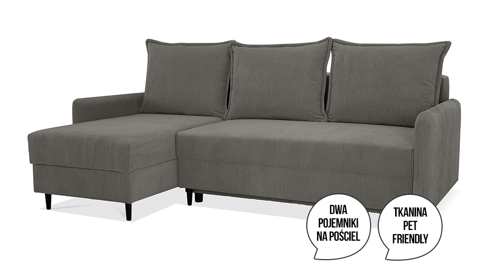 Narożnik z funkcją spania Cord popielaty