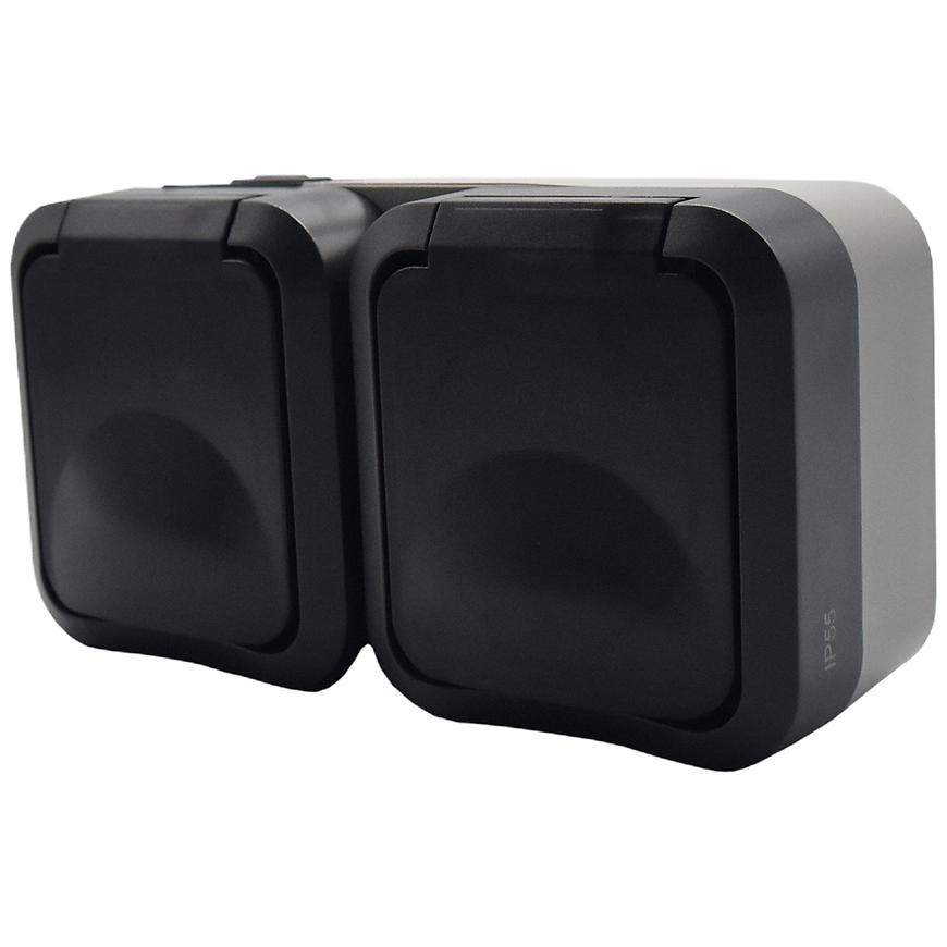 Gniazdo podwójne Dymne AQUA PRO IP55 grey 60327