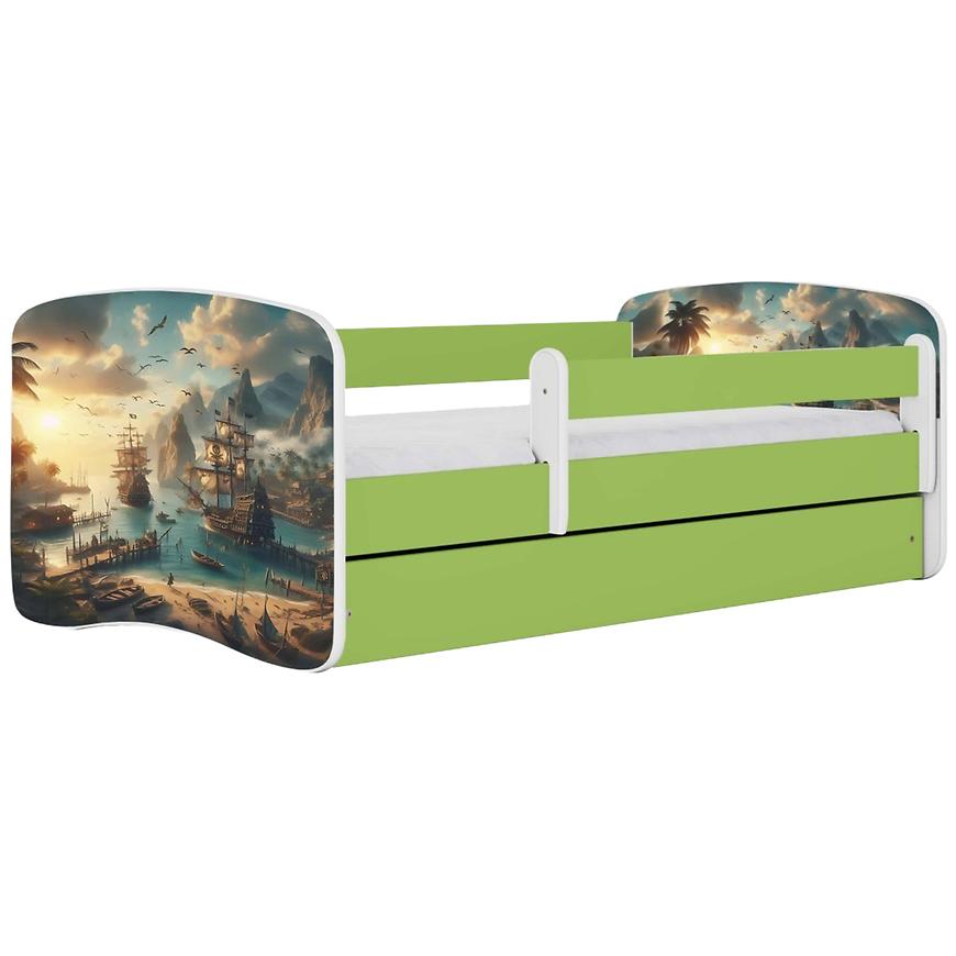 Łóżko dziecięce Babydreams+SZ+M zielony 80x160 statek