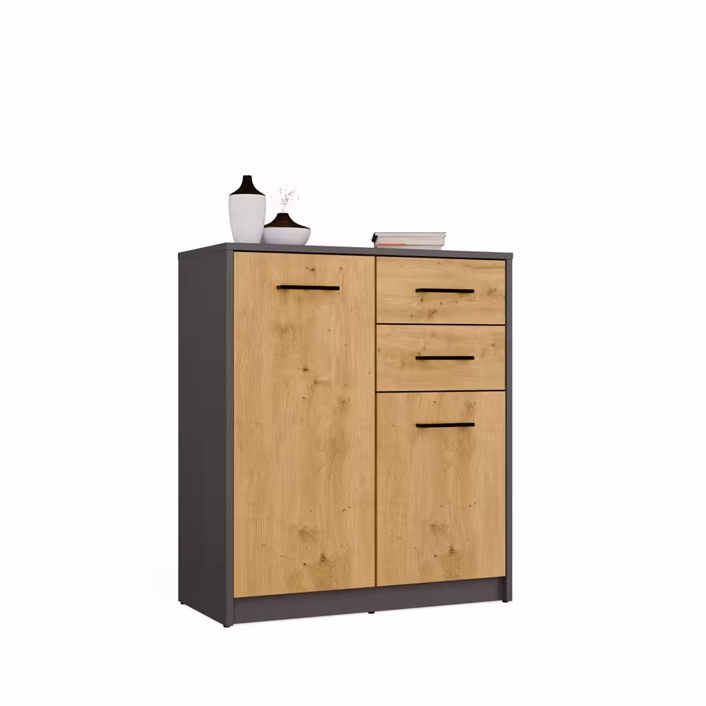 Komoda Polis 2D2S antracyt/dąb artisan