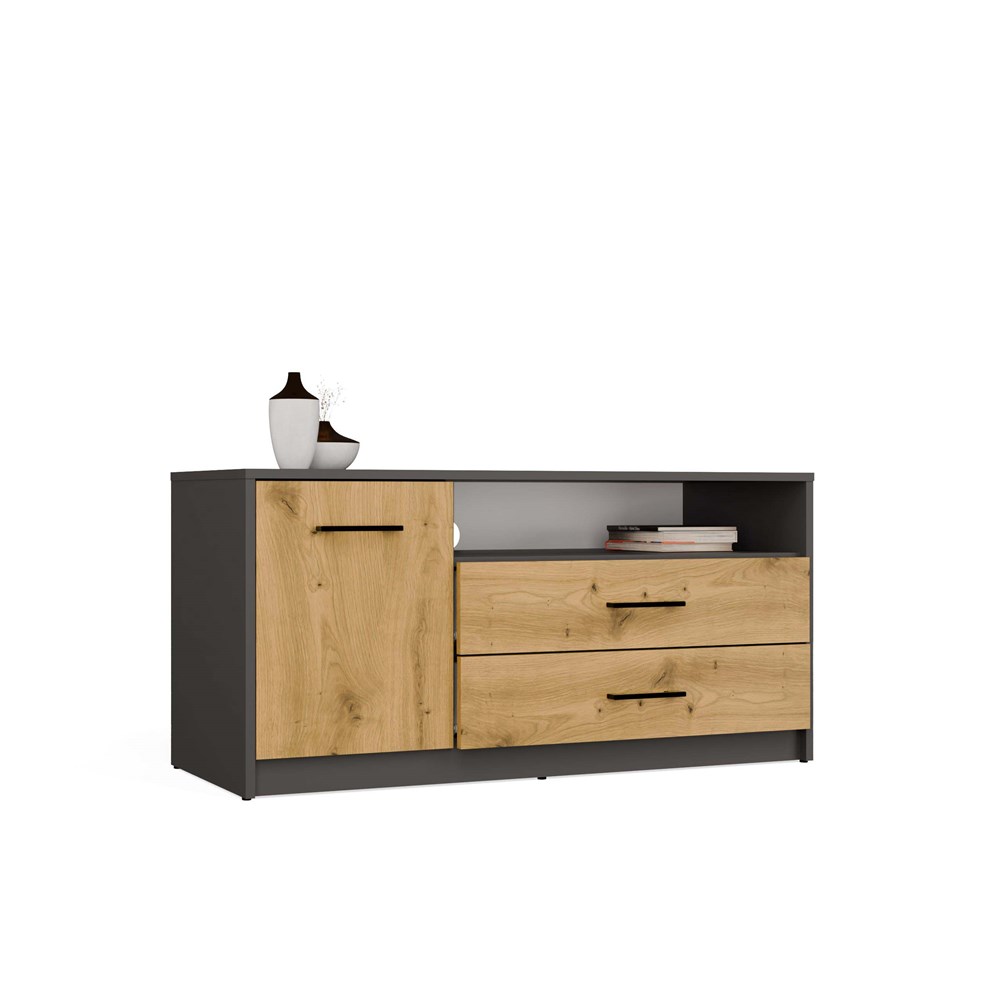 Szafka RTV Polis 1D2S antracyt/dąb artisan