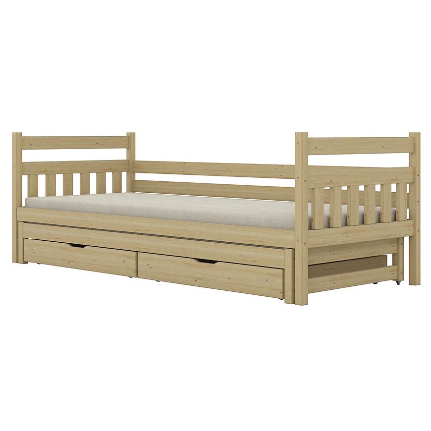 Łóżko Dawid dodatkowe spanie + szuflady 90x180 naturalne, nielakierowane