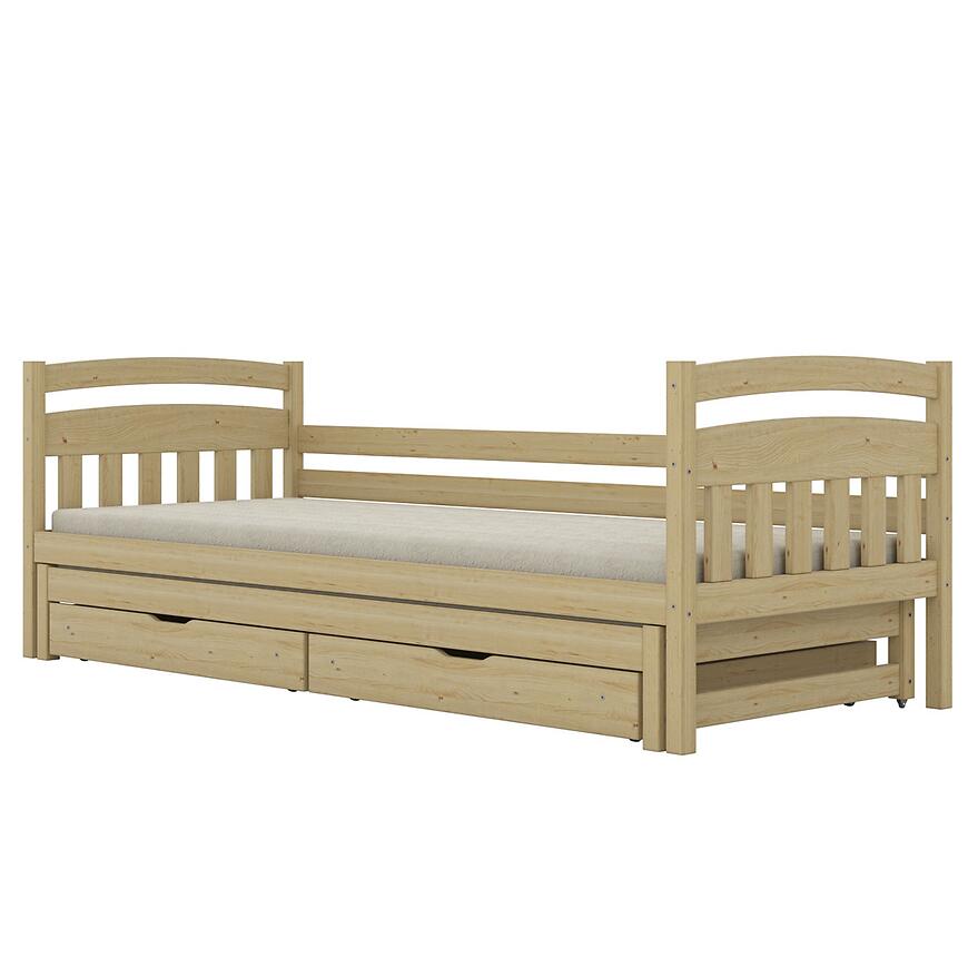 Łóżko Tosia dodatkowe spanie + szuflady 80x160 naturalne, lakierowane