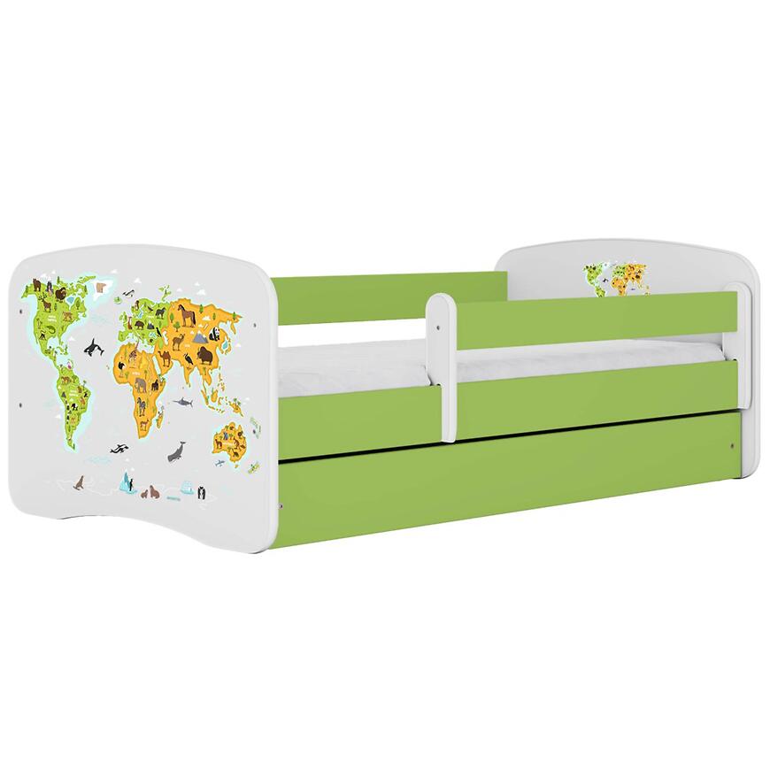 Łóżko dziecięce Babydreams+SZ+M zielony 70x140 mapa