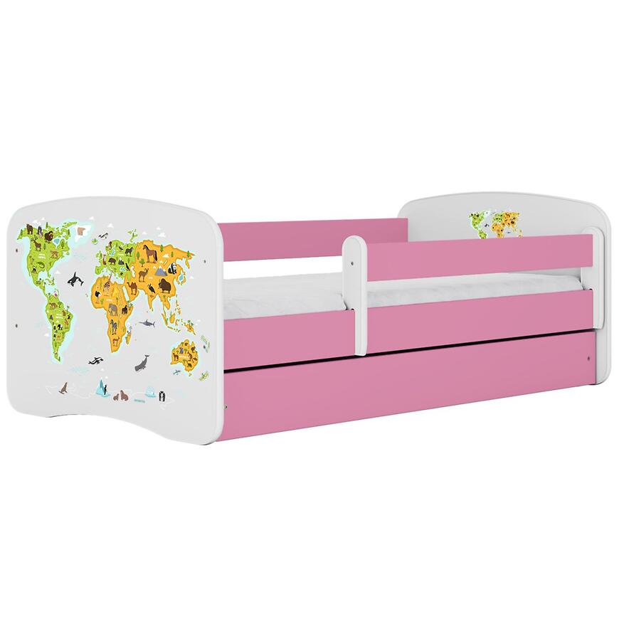 Łóżko dziecięce Babydreams+SZ+M różowy 80x180 mapa