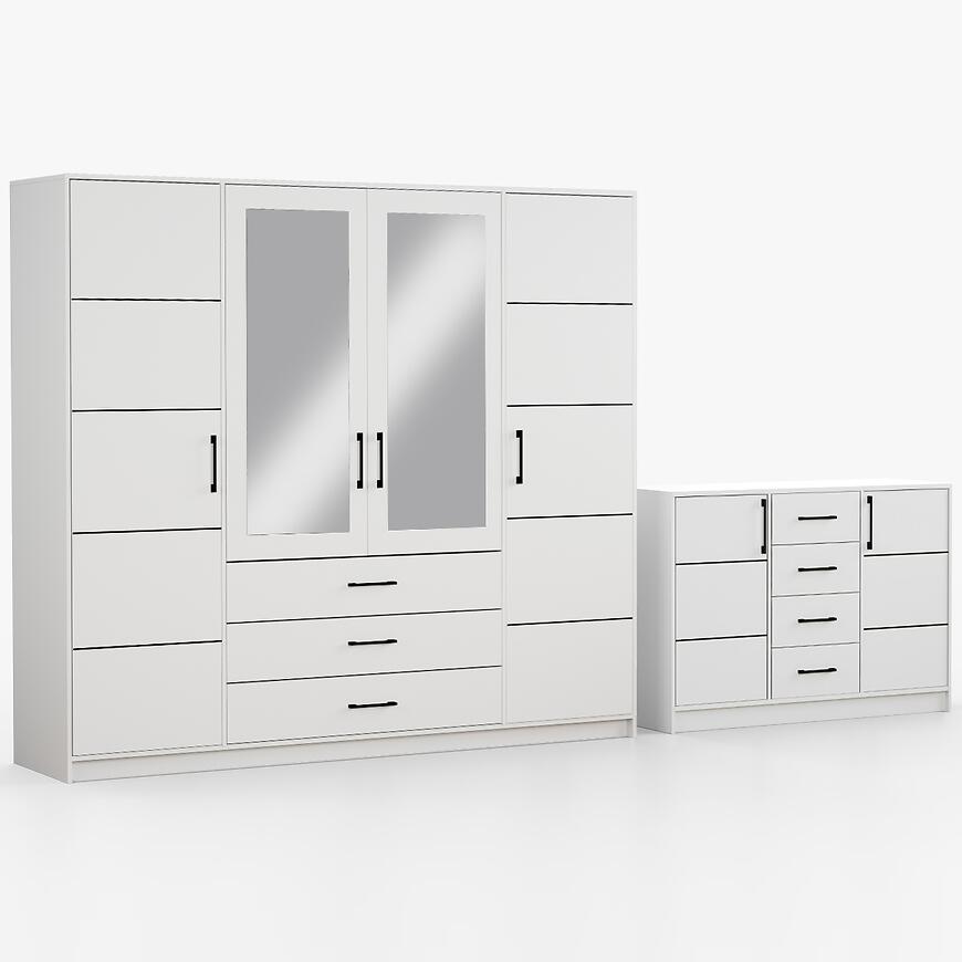 Zestaw szafa Belluno 240 biała + komoda Belluno 150