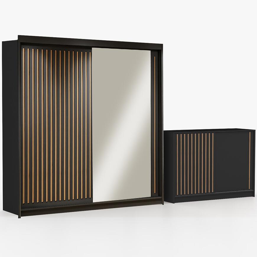 Zestaw szafa Royal 203 czarna + komoda Royal 150