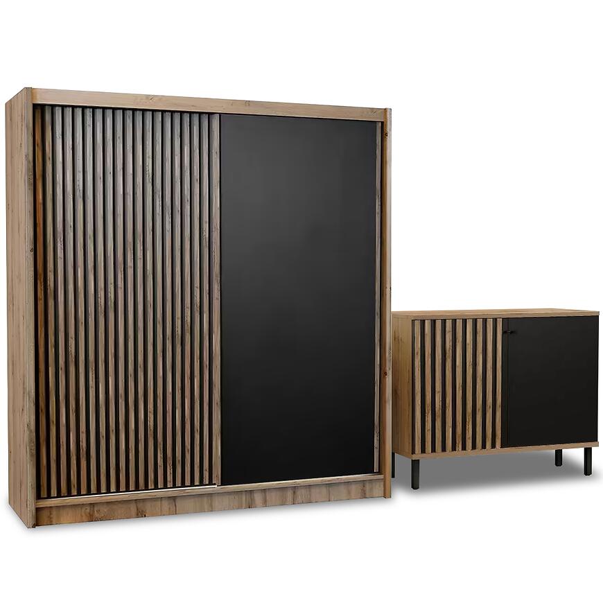 Zestaw Szafa London Wotan/Czarny 203 + Komoda D2