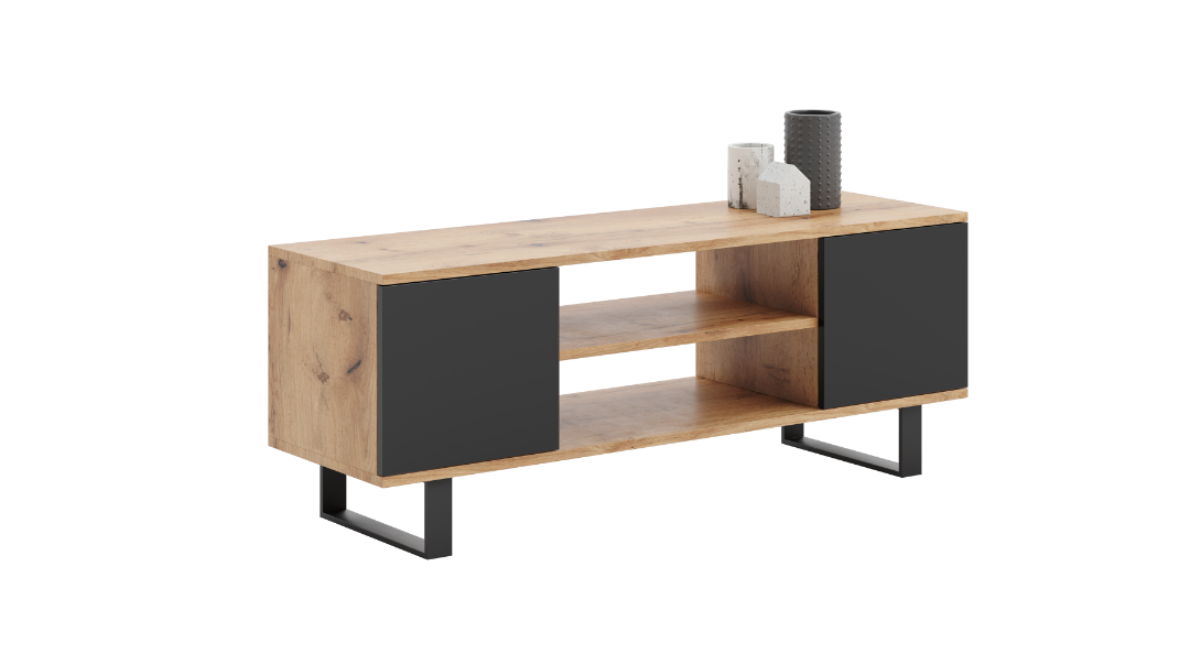 Szafka RTV 135 cm loft dąb craft złoty - czarny