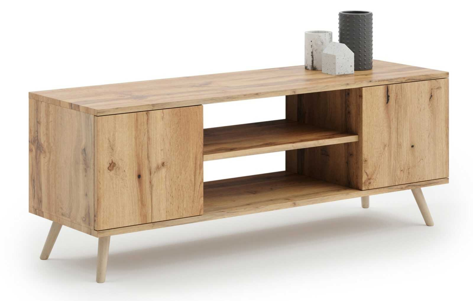 Szafka RTV 155 cm skandynawska dąb craft złoty