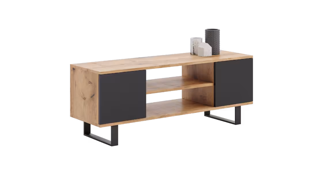 Szafka RTV 155 cm loft dąb craft złoty - czarny
