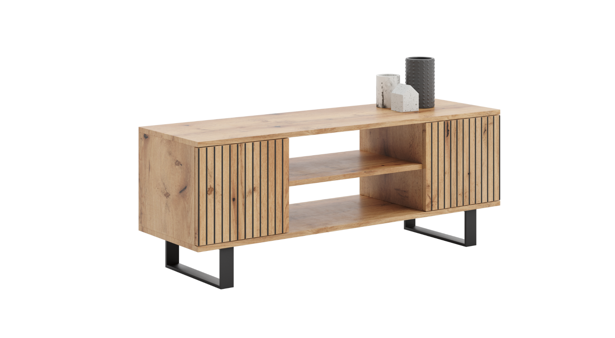 Szafka RTV 155 cm loft dąb craft złoty - lamele
