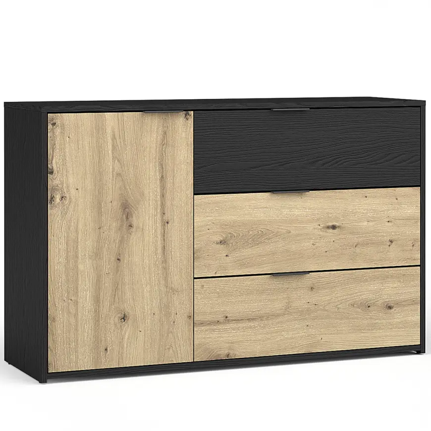 Komoda Upsala 1D 3S 46B czarny grafit+dąb artisan