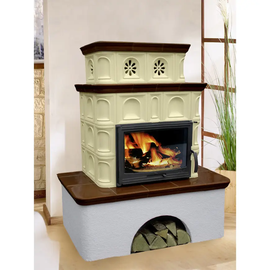 Piec stalowo-kaflowy Salzburg creme/coffebrown 9 kW