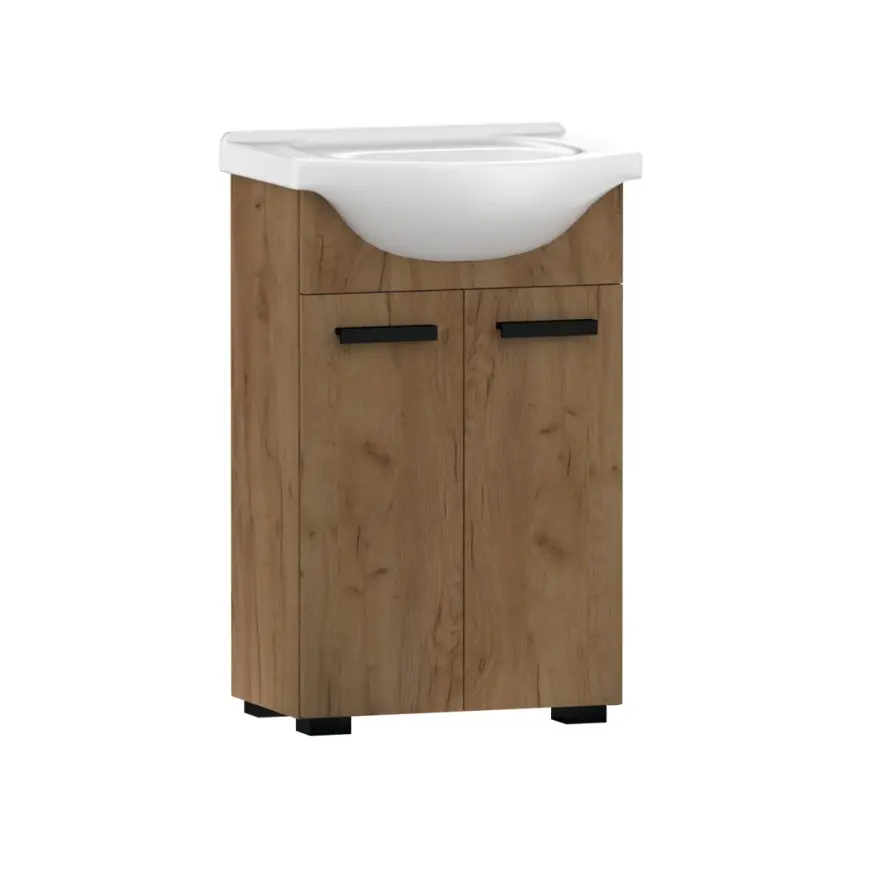 Zestaw szafka z umywalką Plain 65 2D nogi Dąb craft