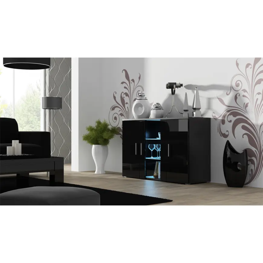 Komoda S7 Soho Czarny/ Czarny Połysk